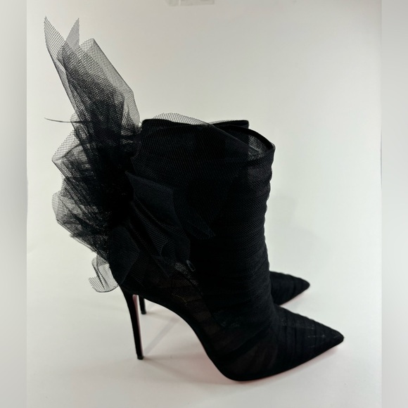 Christian Louboutin Libellibooty 100 Black Mesh Tulle Ankle Boot Pumps - Picture 5 of 12